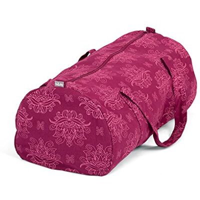 Bodhi Collection Maharaja Berry avec imprimé Lotus Sac de yoga Hot Yoga en coton naturel avec doublure imperméable/Sac messager avec compartiment étanche - Publicité Bodhi Collection Maharaja Berry avec imprimé Lotus Sac de yoga Hot Yoga en coton naturel avec doublure imperméable/Sac messager avec compartiment étanche - Publicité