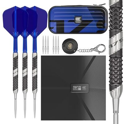 Target Darts 975 Ultra Marine 97.5% Wolfram Swiss Point Jeu de fléchettes à Pointe d'acier with K-Flex - Publicité Target Darts 975 Ultra Marine 97.5% Wolfram Swiss Point Jeu de fléchettes à Pointe d'acier with K-Flex - Publicité