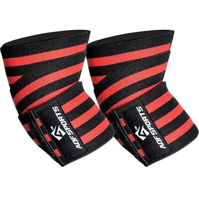 AQF Bandages de Coude pour Musculation (Paire) – Coudières Élastiques 101,6 cm, Support et pour Haltérophilie, Powerlifting, Fitness, Entraînement, Développé Couché (Noir et Rouge) - Publicité AQF Bandages de Coude pour Musculation (Paire) – Coudières Élastiques 101,6 cm, Support et pour Haltérophilie, Powerlifting, Fitness, Entraînement, Développé Couché (Noir et Rouge) - Publicité