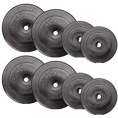 Bad Company Disques d'haltères 30/31 mm en Plastique par Paires (1-30 kg) ou en Set (3-90 kg) I Poids pour haltères Longs et Courts - Publicité Bad Company Disques d'haltères 30/31 mm en Plastique par Paires (1-30 kg) ou en Set (3-90 kg) I Poids pour haltères Longs et Courts - Publicité