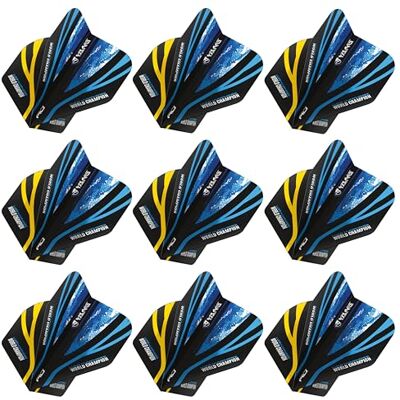 RED DRAGON Lot de 3 ailettes de fléchettes Yin Yang double face Luke Humphries World Champion Bleu et doré Standard (9 ailettes au total) - Publicité RED DRAGON Lot de 3 ailettes de fléchettes Yin Yang double face Luke Humphries World Champion Bleu et doré Standard (9 ailettes au total) - Publicité