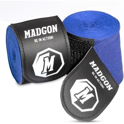MADGON Bandes Boxe Auto-Agrippantes avec Passe-Pouce de Qualité Supérieure 3 m / 3,8 m / 4,5 m Bandages Boxe pour MMA, Boxe, Kick-Boxing, Entraînements Absorption Optimale de la Sueur - Publicité MADGON Bandes Boxe Auto-Agrippantes avec Passe-Pouce de Qualité Supérieure 3 m / 3,8 m / 4,5 m Bandages Boxe pour MMA, Boxe, Kick-Boxing, Entraînements Absorption Optimale de la Sueur - Publicité