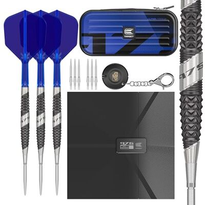 Target Darts 975 Ultra Marine 97.5% Wolfram Swiss Point Jeu de fléchettes à Pointe d'acier with K-Flex - Publicité Target Darts 975 Ultra Marine 97.5% Wolfram Swiss Point Jeu de fléchettes à Pointe d'acier with K-Flex - Publicité