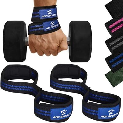 AQF Figure 8 Néoprène Rembourré Poids Musculation Sangle de Levage, Sangle de Tirage, Protege Poignet Sangle Musculation, Strap Poignet, Bandage Poignet Homme Femme Sport Maison (Noir & Bleu) - Publicité AQF Figure 8 Néoprène Rembourré Poids Musculation Sangle de Levage, Sangle de Tirage, Protege Poignet Sangle Musculation, Strap Poignet, Bandage Poignet Homme Femme Sport Maison (Noir & Bleu) - Publicité