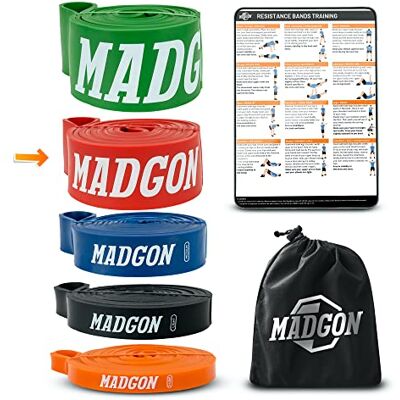 MADGON Elastiques Musculation (en Bande Unique en 5 Forces ou en Set) Bandes Elastique Fitness Résistantes et Durables avec Sac et Guide PDF – Elastique Fitness Tout Groupe Musculaire - Publicité MADGON Elastiques Musculation (en Bande Unique en 5 Forces ou en Set) Bandes Elastique Fitness Résistantes et Durables avec Sac et Guide PDF – Elastique Fitness Tout Groupe Musculaire - Publicité