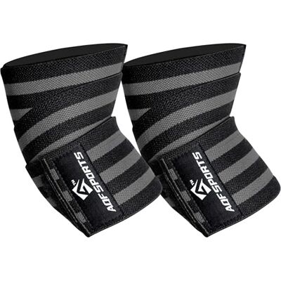AQF Bandages de Coude pour Musculation (Paire) – Coudières Élastiques 101,6 cm, Support et pour Haltérophilie, Powerlifting, Fitness, Entraînement, Développé Couché (Noir et Gris) - Publicité AQF Bandages de Coude pour Musculation (Paire) – Coudières Élastiques 101,6 cm, Support et pour Haltérophilie, Powerlifting, Fitness, Entraînement, Développé Couché (Noir et Gris) - Publicité