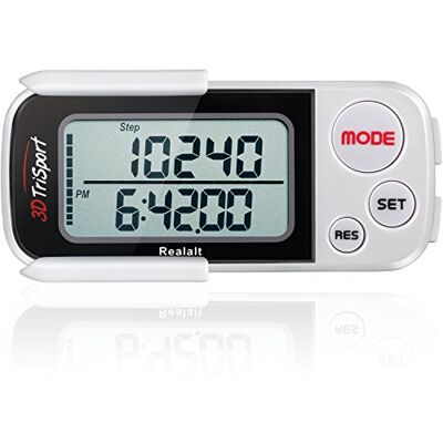 Realalt 3DTriSport Podomètre avec clip et sangle, compteur de pas précis avec mémoire 30 jours, distance en miles/km, grand écran idéal pour seniors et débutants Blanc - Publicité Realalt 3DTriSport Podomètre avec clip et sangle, compteur de pas précis avec mémoire 30 jours, distance en miles/km, grand écran idéal pour seniors et débutants Blanc - Publicité
