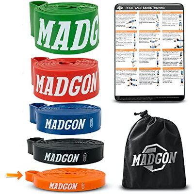 MADGON Elastiques Musculation (en Bande Unique en 5 Forces ou en Set) Bandes Elastique Fitness Résistantes et Durables avec Sac et Guide PDF – Elastique Fitness Tout Groupe Musculaire - Publicité MADGON Elastiques Musculation (en Bande Unique en 5 Forces ou en Set) Bandes Elastique Fitness Résistantes et Durables avec Sac et Guide PDF – Elastique Fitness Tout Groupe Musculaire - Publicité