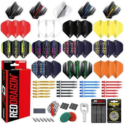 RED DRAGON Fléchettes Pack d'accessoires en aluminium pour professionnels Inclus : ailettes de fléchettes, tiges, cire pour prise en main, protecteurs d'ailettes et plus Accessoires de - Publicité RED DRAGON Fléchettes Pack d'accessoires en aluminium pour professionnels Inclus : ailettes de fléchettes, tiges, cire pour prise en main, protecteurs d'ailettes et plus Accessoires de - Publicité