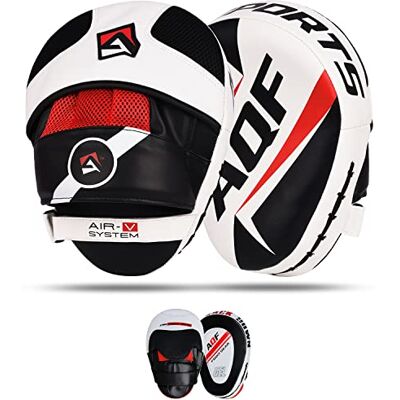 AQF Focus Pads Rex Cuir, Crochet et Jab Mitts, MMA Kick Boxing Muay Thai Sparring (Blanc/Noir) - Publicité AQF Focus Pads Rex Cuir, Crochet et Jab Mitts, MMA Kick Boxing Muay Thai Sparring (Blanc/Noir) - Publicité