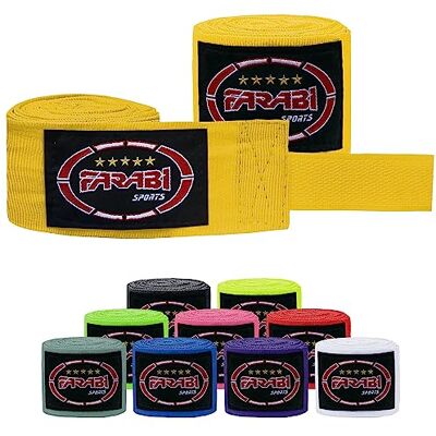 Farabi Sports Enfants Bande Boxe Paire d'enveloppes mexicaines intérieures de Gants de Fitness de Boxe de mètres de Long (Black, Kids (2.50 Meters) (Yellow) - Publicité Farabi Sports Enfants Bande Boxe Paire d'enveloppes mexicaines intérieures de Gants de Fitness de Boxe de mètres de Long (Black, Kids (2.50 Meters) (Yellow) - Publicité