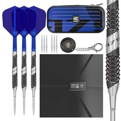 Target Darts 975 Ultra Marine 97.5% Wolfram Swiss Point Jeu de fléchettes à Pointe d'acier with K-Flex - Publicité Target Darts 975 Ultra Marine 97.5% Wolfram Swiss Point Jeu de fléchettes à Pointe d'acier with K-Flex - Publicité