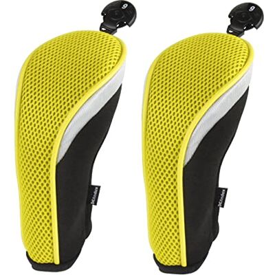 Andux Lot de 2 Couvre-Clubs de Golf Hybrides en Maille avec Cadran numéro d'étiquettes Jaune - Publicité Andux Lot de 2 Couvre-Clubs de Golf Hybrides en Maille avec Cadran numéro d'étiquettes Jaune - Publicité