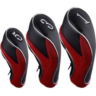 Andux Lot de 3 Couvre-Clubs de Golf 460 CC avec Fermeture éclair Rouge - Publicité Andux Lot de 3 Couvre-Clubs de Golf 460 CC avec Fermeture éclair Rouge - Publicité