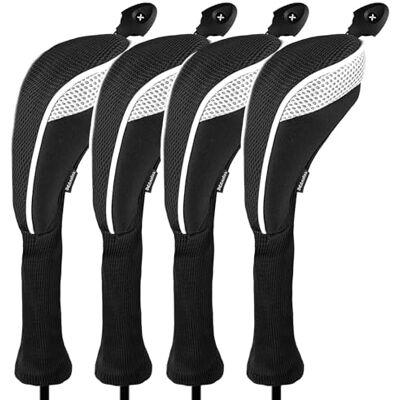 Andux Lot de 4 couvre-clubs hybrides longs avec numéros interchangeables , blanc - Publicité Andux Lot de 4 couvre-clubs hybrides longs avec numéros interchangeables , blanc - Publicité