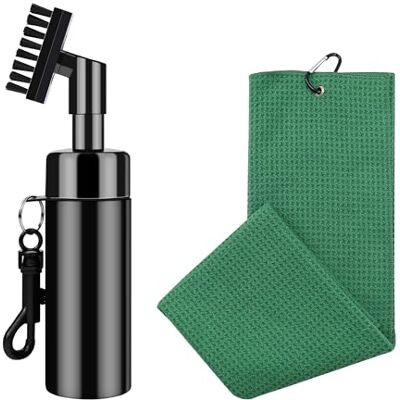 FUZVOL Brosse de nettoyage pour club de golf avec rainure, brosse de club de golf avec vaporisateur d'eau et bouteille à crochet & kit de serviette de golf en microfibre pour club de golf, accessoires - Publicité FUZVOL Brosse de nettoyage pour club de golf avec rainure, brosse de club de golf avec vaporisateur d'eau et bouteille à crochet & kit de serviette de golf en microfibre pour club de golf, accessoires - Publicité