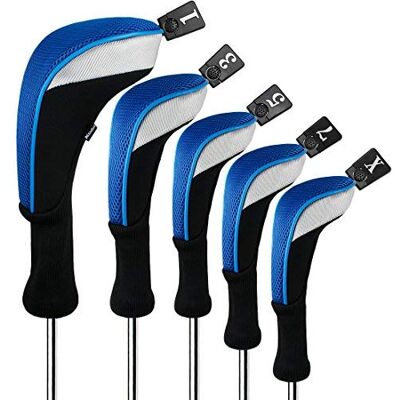 Andux Lot de 5 Couvre-Clubs de Golf 460 CC en Bois de Parcours de Golf à Long Cou Noir/Bleu - Publicité Andux Lot de 5 Couvre-Clubs de Golf 460 CC en Bois de Parcours de Golf à Long Cou Noir/Bleu - Publicité