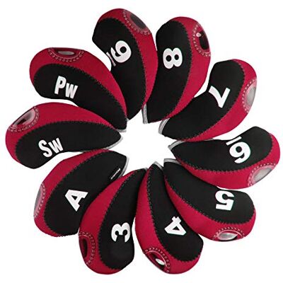 Andux Golf Fer Tête couvertures avec Nombre Tag Lot de 10 Noir/Rouge - Publicité Andux Golf Fer Tête couvertures avec Nombre Tag Lot de 10 Noir/Rouge - Publicité