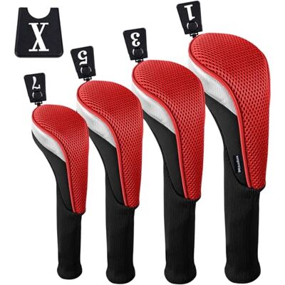 Andux Ensemble de Couvre-tête en Bois pour Clubs de Golf 460cc, Long Cou, Paquet de 4 Rouge - Publicité Andux Ensemble de Couvre-tête en Bois pour Clubs de Golf 460cc, Long Cou, Paquet de 4 Rouge - Publicité