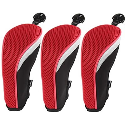 Andux Lot de 3 Couvre-Clubs de Golf Hybrides à col Court avec Cadran n° Tag Rouge - Publicité Andux Lot de 3 Couvre-Clubs de Golf Hybrides à col Court avec Cadran n° Tag Rouge - Publicité