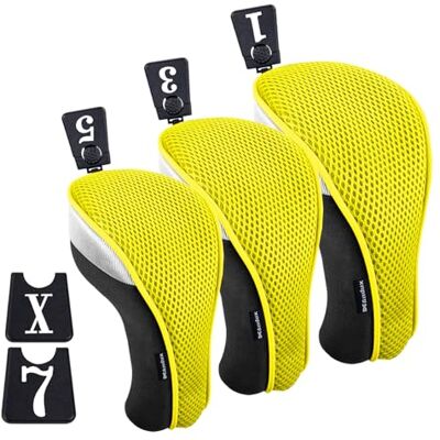 Andux Golf 460cc Couvre Drivers Couvre-Bois Clubs 3 pièces/Ensemble Jaune - Publicité Andux Golf 460cc Couvre Drivers Couvre-Bois Clubs 3 pièces/Ensemble Jaune - Publicité