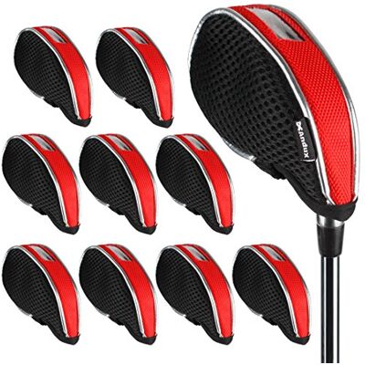 Andux Lot de 10 housses de club de golf en maille avec fenêtre transparente Noir/rouge - Publicité Andux Lot de 10 housses de club de golf en maille avec fenêtre transparente Noir/rouge - Publicité