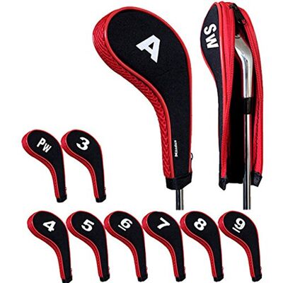 Andux Numéro d'impression Fer de Club de Golf Étui à Fermeture éclair avec Long Cou 10 Pièces Noir/Rouge - Publicité Andux Numéro d'impression Fer de Club de Golf Étui à Fermeture éclair avec Long Cou 10 Pièces Noir/Rouge - Publicité