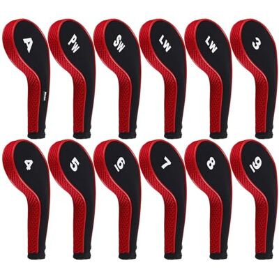 Andux La Tête de Club de Fer de Golf d'impression de Nombre Couvre Le Long Cou avec la Tirette Lot de 12 Noir/Rouge - Publicité Andux La Tête de Club de Fer de Golf d'impression de Nombre Couvre Le Long Cou avec la Tirette Lot de 12 Noir/Rouge - Publicité