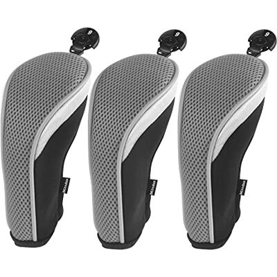 Andux Lot de 3 Couvre-Clubs Hybrides pour Club de Golf à col Court avec Cadran n° Tag Gris - Publicité Andux Lot de 3 Couvre-Clubs Hybrides pour Club de Golf à col Court avec Cadran n° Tag Gris - Publicité
