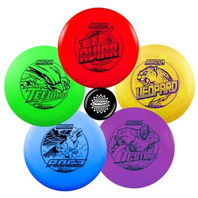 Innova Disc Golf Innova Kit de démarrage de Disc Golf – Les Couleurs Peuvent Varier, de 160 à 180 g – DX Putter, Mid-Range, Driver, Aviar, Roc3, Leopard, Teebird, Destroyer, Stars Mini - Publicité Innova Disc Golf Innova Kit de démarrage de Disc Golf – Les Couleurs Peuvent Varier, de 160 à 180 g – DX Putter, Mid-Range, Driver, Aviar, Roc3, Leopard, Teebird, Destroyer, Stars Mini - Publicité