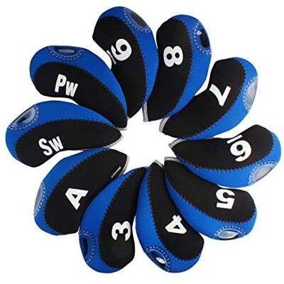 Andux Lot de 10 Housses de Club de Golf Noir/Bleu MT/S07 avec fenêtre transparente main droite toutes de la même taille col court fermeture impression numérique - Publicité Andux Lot de 10 Housses de Club de Golf Noir/Bleu MT/S07 avec fenêtre transparente main droite toutes de la même taille col court fermeture impression numérique - Publicité