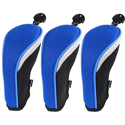 Andux Lot de 3 Couvre-Clubs Hybrides pour Club de Golf à col Court avec Cadran n° Tag Bleu - Publicité Andux Lot de 3 Couvre-Clubs Hybrides pour Club de Golf à col Court avec Cadran n° Tag Bleu - Publicité