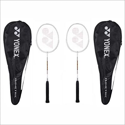 YONEX Lot de 2 raquettes de badminton en aluminium Gr fabriquées en Inde avec couverture complète (blanc/blanc) - Publicité YONEX Lot de 2 raquettes de badminton en aluminium Gr fabriquées en Inde avec couverture complète (blanc/blanc) - Publicité