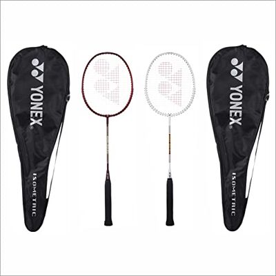 YONEX Lot de 2 raquettes de badminton en aluminium Gr , fabriquées en Inde, avec couverture complète (rouge foncé/blanc) - Publicité YONEX Lot de 2 raquettes de badminton en aluminium Gr , fabriquées en Inde, avec couverture complète (rouge foncé/blanc) - Publicité