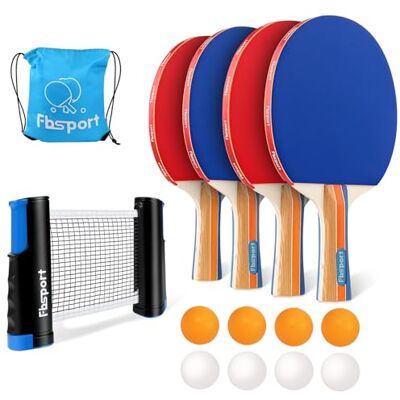 FBSPORT Set Ping Pong avec 4 Raquettes, Rétractable Filet Ping Pong pour Table, 8 Balles et 1 Sac de Transport, Tennis de Table Set pour Intérieur Extérieur Enfants Adultes - Publicité FBSPORT Set Ping Pong avec 4 Raquettes, Rétractable Filet Ping Pong pour Table, 8 Balles et 1 Sac de Transport, Tennis de Table Set pour Intérieur Extérieur Enfants Adultes - Publicité