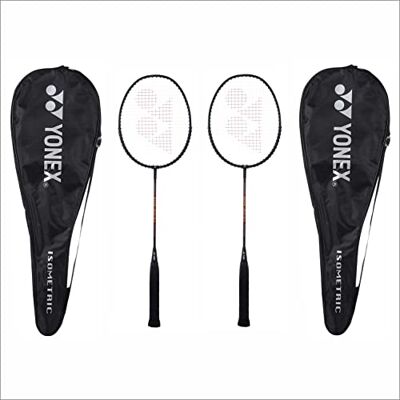 YONEX Lot de 2 raquettes de badminton en aluminium Gr fabriquées en Inde avec couverture complète Noir/noir - Publicité YONEX Lot de 2 raquettes de badminton en aluminium Gr fabriquées en Inde avec couverture complète Noir/noir - Publicité