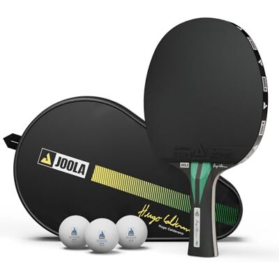 JOOLA Hugo Calderano Raquette de tennis de table en carbone avec 3 balles de tennis de table + housse de raquette homologuée ITTF Revêtement VIZON Noir/vert - Publicité JOOLA Hugo Calderano Raquette de tennis de table en carbone avec 3 balles de tennis de table + housse de raquette homologuée ITTF Revêtement VIZON Noir/vert - Publicité