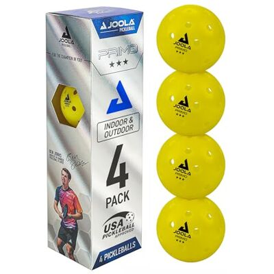 JOOLA Primo Lot de 4 balles de Pickleball Hybrides pour intérieur et extérieur – Approuvé par l'USAPA – Idéalement lesté et conçu avec précision – Design à 40 Trous – Taille Officielle - Publicité JOOLA Primo Lot de 4 balles de Pickleball Hybrides pour intérieur et extérieur – Approuvé par l'USAPA – Idéalement lesté et conçu avec précision – Design à 40 Trous – Taille Officielle - Publicité