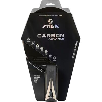 Raquette de Tennis de Table STIGA Carbon Advance. Bois 5+2 Plis avec 5 Couches de Bois et 2 Couches de Fibre de Carbone, Grand Sweet Spot Optispot Pro, revêtement Star Advance. Joueurs ambitieux - Publicité Raquette de Tennis de Table STIGA Carbon Advance. Bois 5+2 Plis avec 5 Couches de Bois et 2 Couches de Fibre de Carbone, Grand Sweet Spot Optispot Pro, revêtement Star Advance. Joueurs ambitieux - Publicité