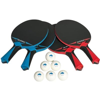 Buffalo - Ensemble de tennis de table extérieur - 4 raquettes & 6 balles - Publicité Buffalo - Ensemble de tennis de table extérieur - 4 raquettes & 6 balles - Publicité
