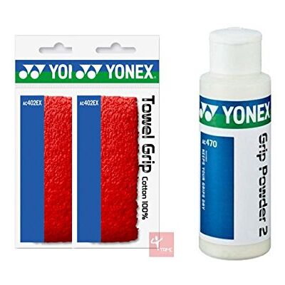 Yonex Lot de 2 grips-éponges avec talc, Red - Publicité Yonex Lot de 2 grips-éponges avec talc, Red - Publicité