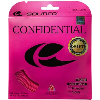 Solinco Jeu de cordes de tennis confidentielles en co-polyester doux de 12,2 m – Confort amélioré et contrôle de précision, corde en polyester durable optimisée avec tension durable - Publicité Solinco Jeu de cordes de tennis confidentielles en co-polyester doux de 12,2 m – Confort amélioré et contrôle de précision, corde en polyester durable optimisée avec tension durable - Publicité