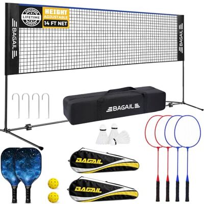 BAGAIL Filet de Sport de Pickleball et de Badminton, 3 m / 4,2 m / 5,2 m de filet réglable en hauteur, sac de transport, montage sans outils, idéal pour le volley-ball, le pickleball et le tennis - Publicité BAGAIL Filet de Sport de Pickleball et de Badminton, 3 m / 4,2 m / 5,2 m de filet réglable en hauteur, sac de transport, montage sans outils, idéal pour le volley-ball, le pickleball et le tennis - Publicité