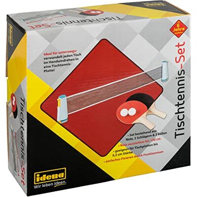 Idena Set de ping-Pong avec Filet, Deux louches et Deux balles, pour Un Montage Facile sur Les Plateaux de Table, pour en Route, en Vacances ou dans Le Jardin - Publicité Idena Set de ping-Pong avec Filet, Deux louches et Deux balles, pour Un Montage Facile sur Les Plateaux de Table, pour en Route, en Vacances ou dans Le Jardin - Publicité