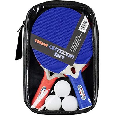 Tibhar Set de tennis de table d'extérieur 2 raquettes et 3 balles - Publicité Tibhar Set de tennis de table d'extérieur 2 raquettes et 3 balles - Publicité