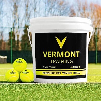 Vermont Balles d’Entraînement de Tennis – Seau de 60 Noyau sans Pression, Durables Adaptées à Toutes Surfaces Idéal Clubs, Écoles et Entraîneurs (Seau de 60 Balles) - Publicité Vermont Balles d’Entraînement de Tennis – Seau de 60 Noyau sans Pression, Durables Adaptées à Toutes Surfaces Idéal Clubs, Écoles et Entraîneurs (Seau de 60 Balles) - Publicité
