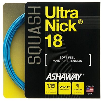 Lot de cordage Ashaway Ultranick 18 pour raquette de squash, bleu - Publicité Lot de cordage Ashaway Ultranick 18 pour raquette de squash, bleu - Publicité
