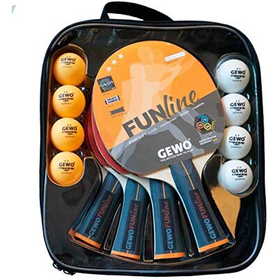 GEWO Family & Friends Lot de 4 Raquettes de Tennis de Table pour Loisirs et Loisirs avec 8 balles de Tennis de Table et Sac de Rangement Pratique, Raquette complète avec revêtement Raver, poignée - Publicité GEWO Family & Friends Lot de 4 Raquettes de Tennis de Table pour Loisirs et Loisirs avec 8 balles de Tennis de Table et Sac de Rangement Pratique, Raquette complète avec revêtement Raver, poignée - Publicité