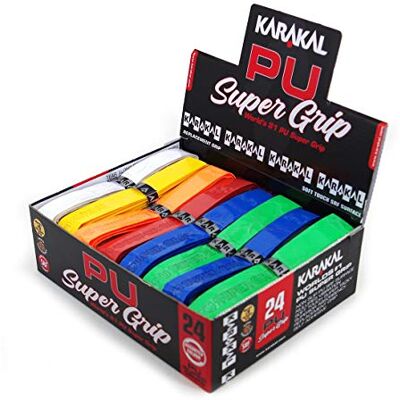 Karakal Couvre-manches Super Grip en polyuréthane Boîte de 24 Assortiment de couleurs - Publicité Karakal Couvre-manches Super Grip en polyuréthane Boîte de 24 Assortiment de couleurs - Publicité