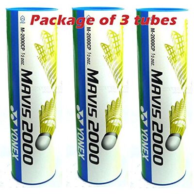 YONEX Mavis 2000 Nylon Tournoi Navette (1/2 Dozen) (EMB de 3 Tubes (18 pièces) -Jaune Vitesse Moyenne) Pkg de 3 Tubes (12pcs) -Jaune Vitesse Moyenne - Publicité YONEX Mavis 2000 Nylon Tournoi Navette (1/2 Dozen) (EMB de 3 Tubes (18 pièces) -Jaune Vitesse Moyenne) Pkg de 3 Tubes (12pcs) -Jaune Vitesse Moyenne - Publicité